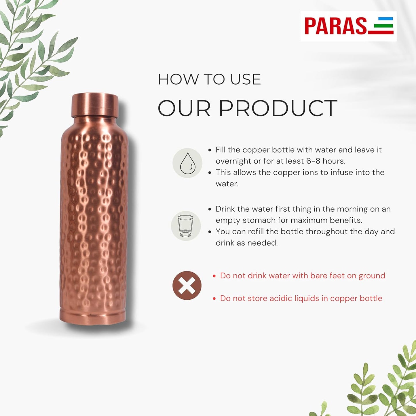 Copper Bottle - Hammered (1 litre)